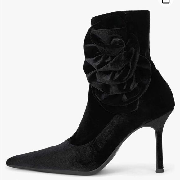 Jeffrey Campbell FLORETTE Black Crushed Velvet Stiletto Ankle Boots Flower 9.5 - Picture 1 of 9